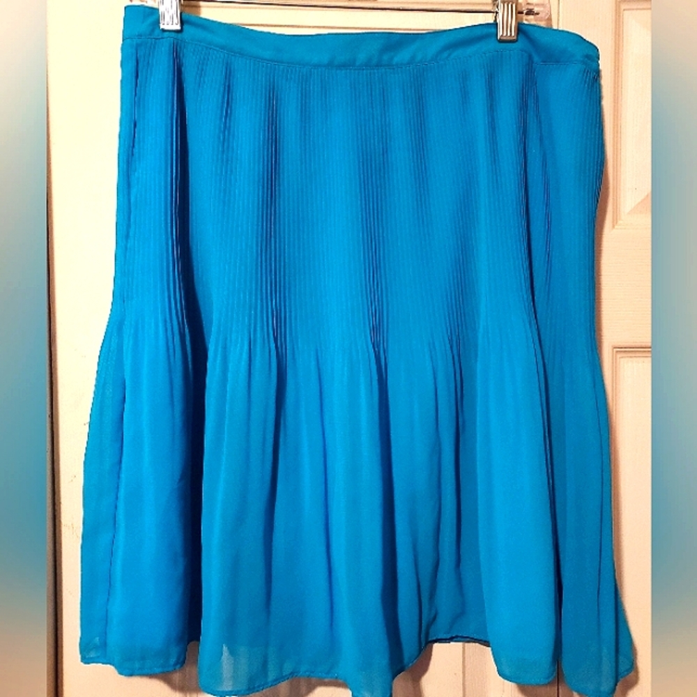 Accordion Pleated A Line Skirt Blue Side Zip Peacock Turquoise Size 10 Preppy